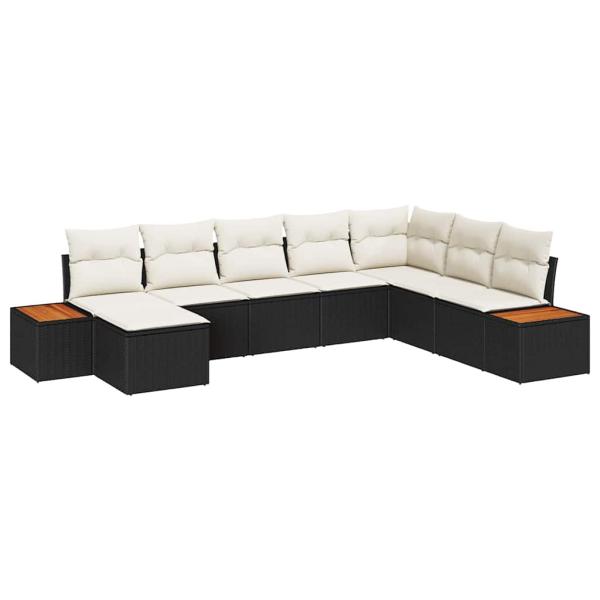 8-teiliges Garten Sofa Set mit Kissen Schwarz Poly Rattan Akazie