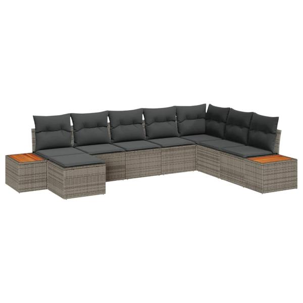 8-teiliges Garten Sofa Set mit Kissen Grau Poly Rattan Akazie