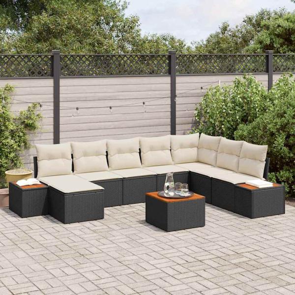 ARDEBO.de - 9-teiliges Garten Sofa Set mit Kissen Schwarz Poly Rattan Akazie