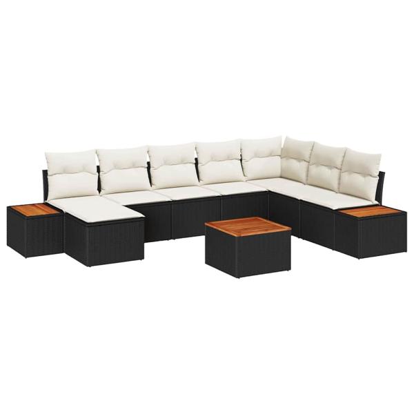 9-teiliges Garten Sofa Set mit Kissen Schwarz Poly Rattan Akazie