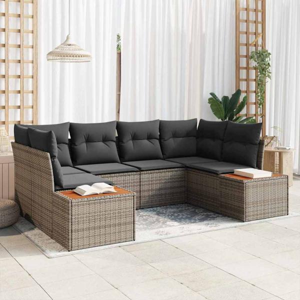 ARDEBO.de - 6-teiliges Garten-Sofa-Set mit Kissen Grau Poly Rattan Akazie