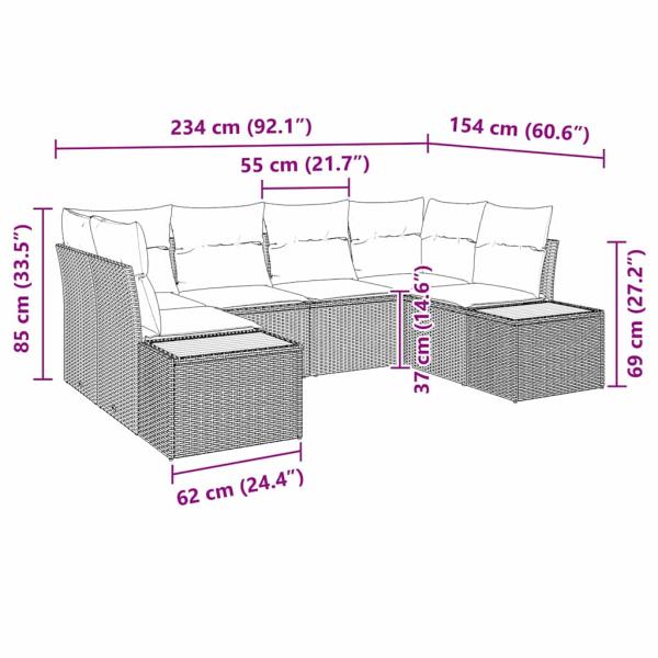 6-teiliges Garten-Sofa-Set mit Kissen Grau Poly Rattan Akazie