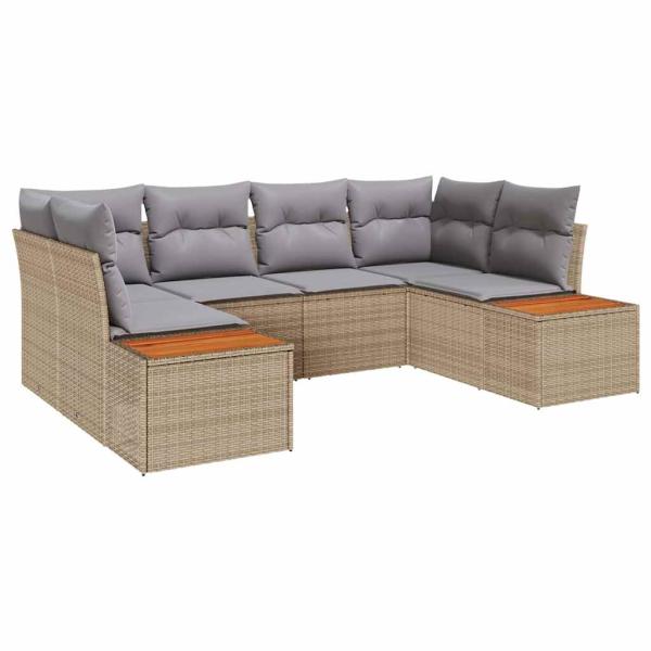 6-teiliges Garten Sofa Set mit Kissen Beige Poly Rattan Akazie