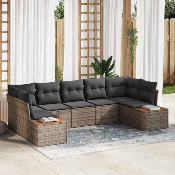 ARDEBO.de - 7-teiliges Gartensofa Set mit Kissen Grau Poly Rattan Akazie