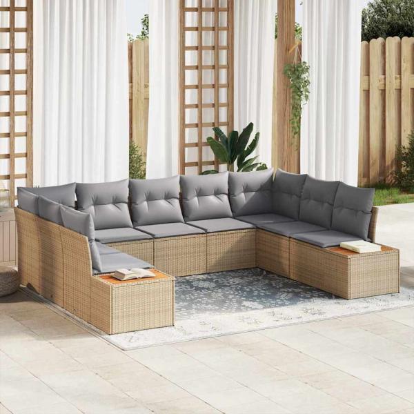 ARDEBO.de - Garten-Sofa Set mit 9 Teilen in Beige Poly Rattan
