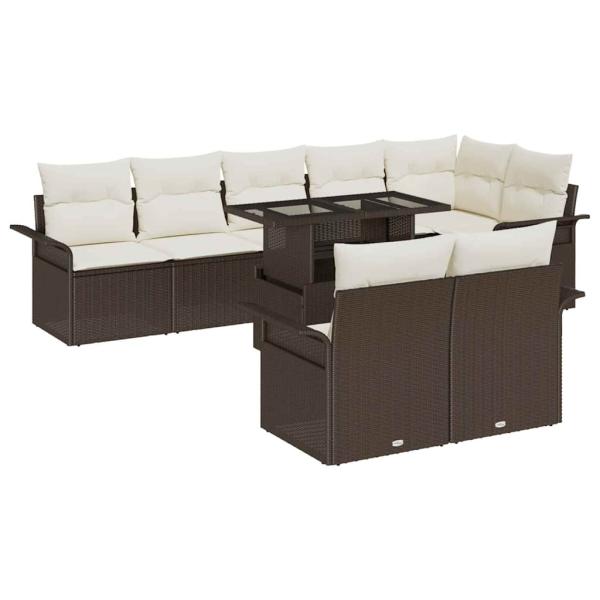 9-teiliges Garten Sofa Set mit Kissen Braun Poly Rattan