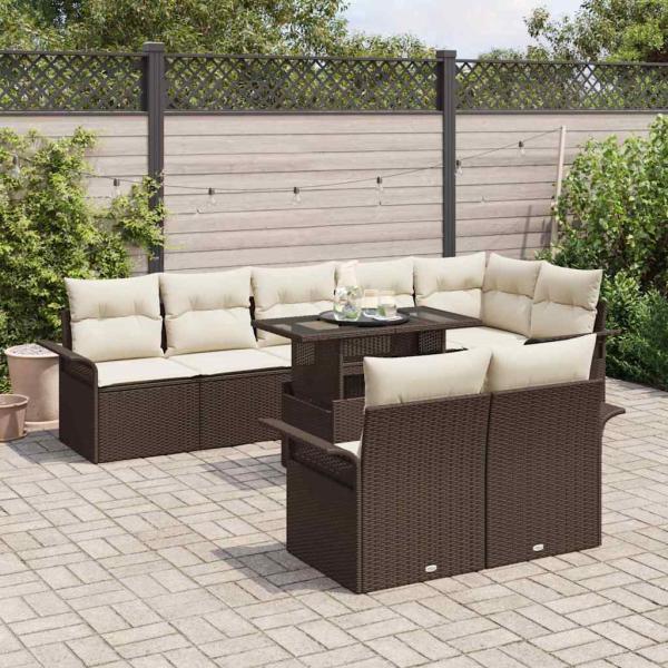 9-teiliges Garten Sofa Set mit Kissen Braun Poly Rattan