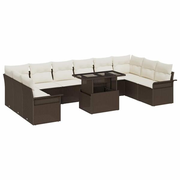 11-teiliges Garten-Sofa-Set mit Kissen in Braun aus Poly-Rattan