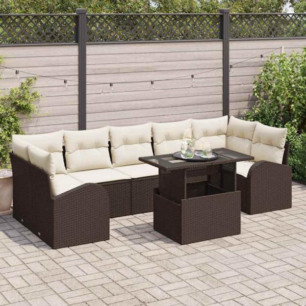 ARDEBO.de - 8-teiliges Garten-Sofa-Set mit Kissen Braun Poly-Rattan