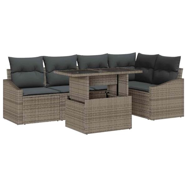 6-teiliges Garten Sofa Set mit Kissen Grau Poly Rattan