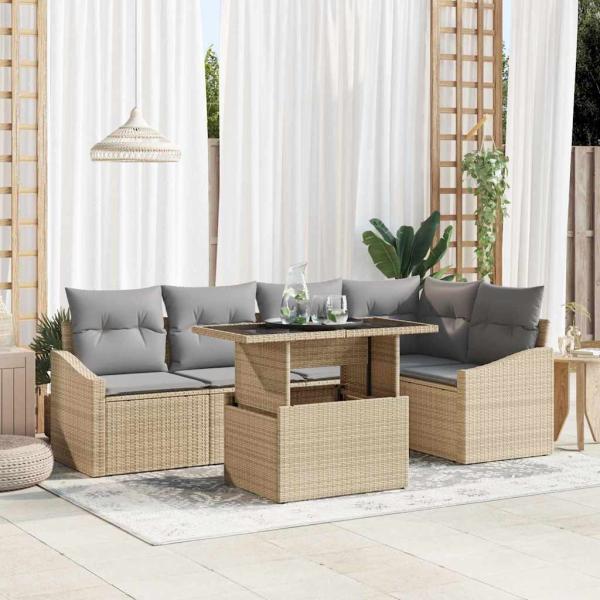 ARDEBO.de - 6-teiliges Garten Sofa Set mit Kissen Beige Poly Rattan