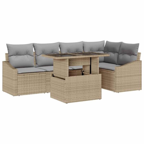 6-teiliges Garten Sofa Set mit Kissen Beige Poly Rattan