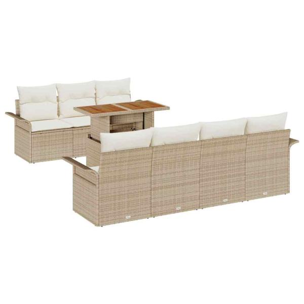 8-teiliges Garten Sofa Set mit Kissen Beige Poly Rattan Akazie