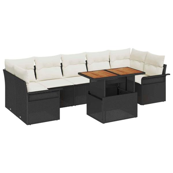 8-teiliges Garten-Sofa-Set mit Kissen Schwarz Poly Rattan Akazie
