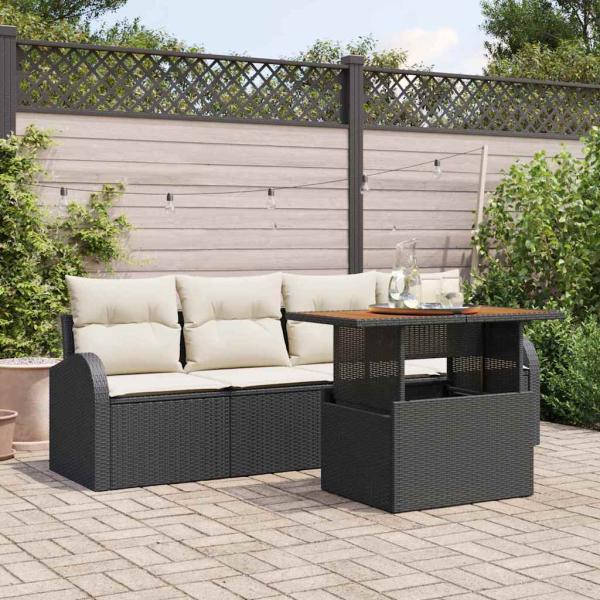 ARDEBO.de - 5-teiliges Garten-Essset mit Kissen Schwarz Poly Rattan Akazie