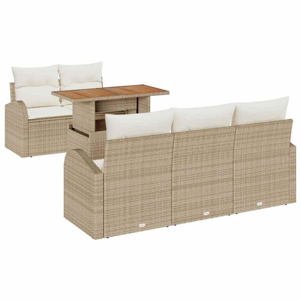 6-teiliges Garten-Essset mit Kissen Beige Poly Rattan Akazie