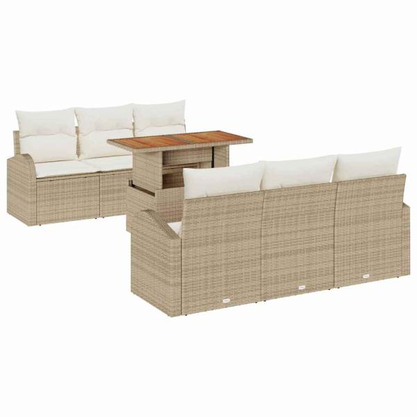 7-teiliges Garten Essgruppe mit Kissen Beige Poly Rattan Akazie