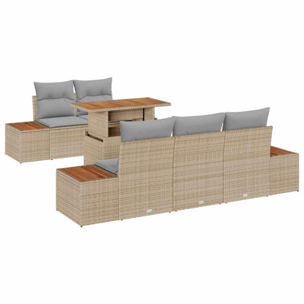 6-teiliges Garten Essset mit Kissen Beige Poly-Rattan Akazie