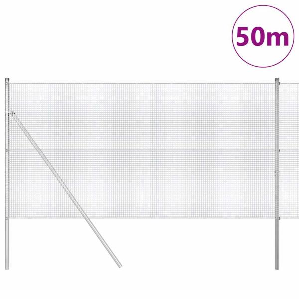 Schweißdrahtzaun mit 13 Pfosten 1.4x50 m Verzinkter Stahl