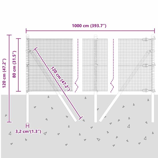 Schweißdrahtzaun mit 7 Pfosten Grün 0,8x10 m Stahl
