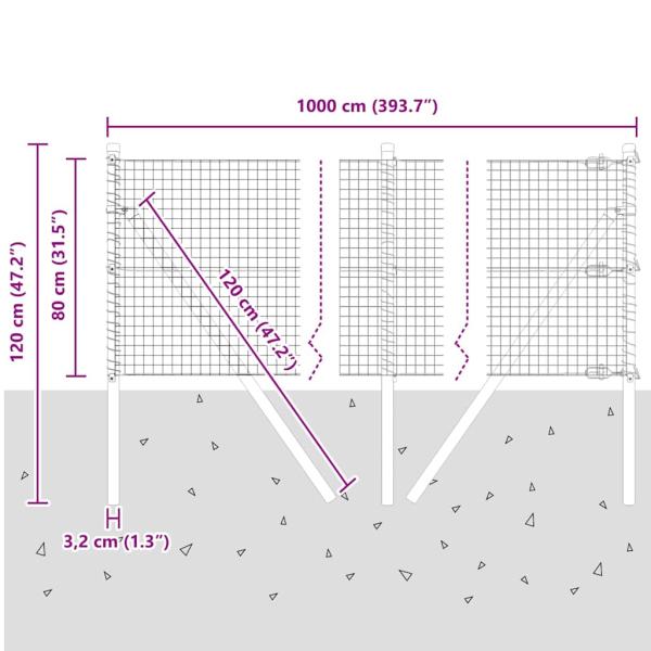 Geschweißter Drahtzaun mit 7 Pfosten Grün 0,8x10 m Stahl