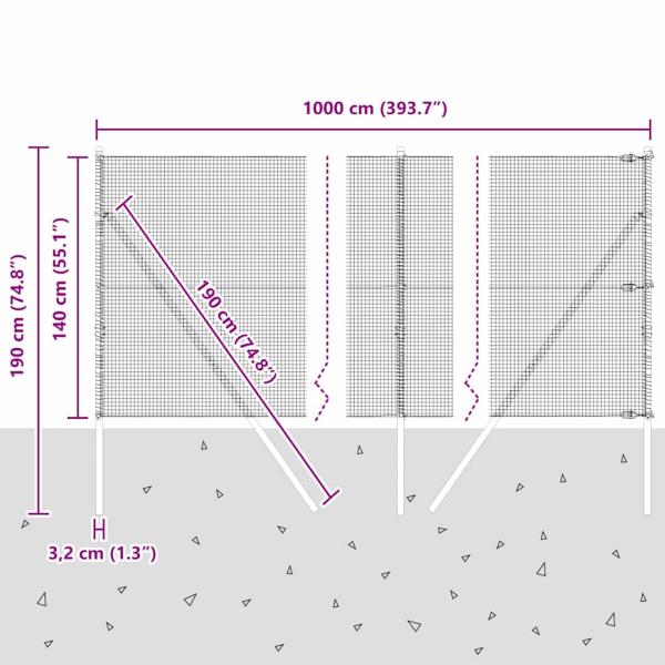 Schweißdrahtzaun mit 7 Pfosten Grün 1,4x10 m Stahl