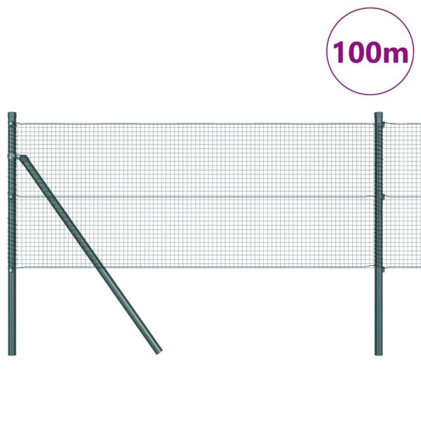 Schweißdrahtzaun mit 13 Pfosten Grün 0.6x100 m Stahl