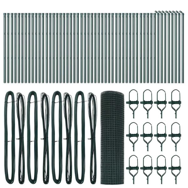 Geschweißter Drahtzaun mit 13 Pfosten Grün 0,8x100 m Stahl