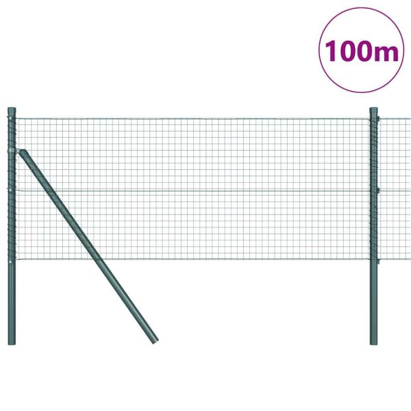 Geschweißter Drahtzaun mit 13 Pfosten Grün 0.8x100m Stahl