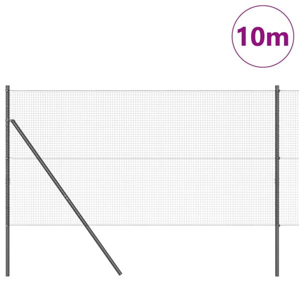 Schweißdrahtzaun mit 7 Pfosten Grau 1.2x10 m Stahl