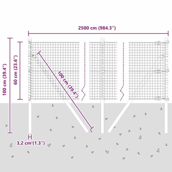 Schweissdrahtzaun mit 13 Pfosten Grau 0.6x25 m Stahl