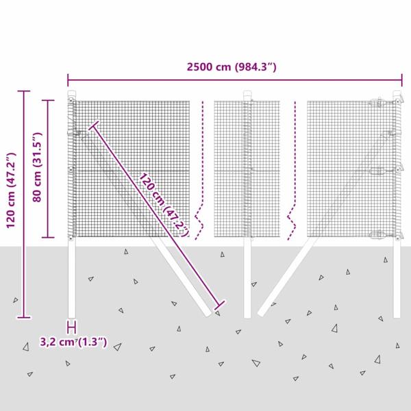 Geschweißter Drahtzaun mit 13 Pfosten Grau 0.8x25 m Stahl