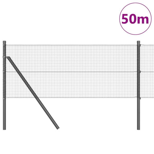 Schweißdrahtzaun mit 13 Pfosten Grau 0.6x50 m Stahl