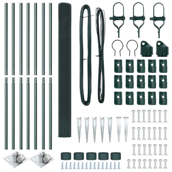 Geknoteter Drahtzaun mit 7 Spitzenpfosten Grün 1.5x10 m Stahl