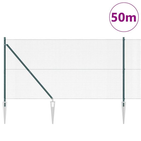 Geschweißter Drahtzaun mit 13 Spike-Posts Grün 1x50 m Stahl