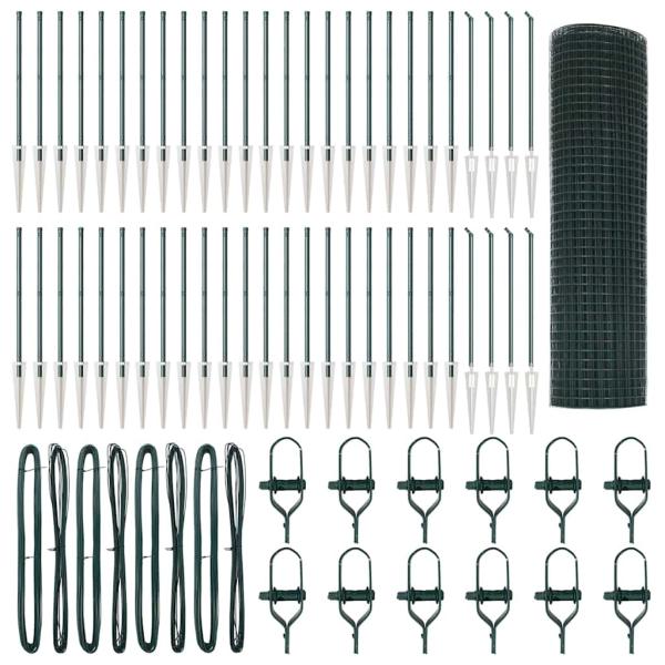 geschweißter Drahtzaun mit 25 Spitzpfosten Grün 0,8x100 m Stahl