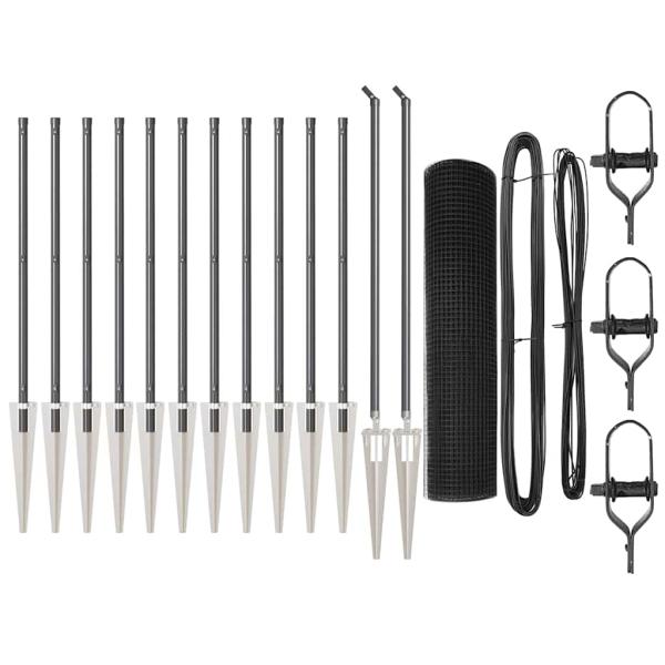 Schweißdrahtzaun mit 13 Spike-Posts Grau 0.6x25 m Stahl