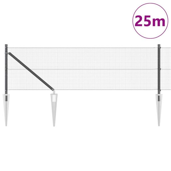 Schweißdrahtzaun mit 13 Spike-Posts Grau 0.6x25 m Stahl