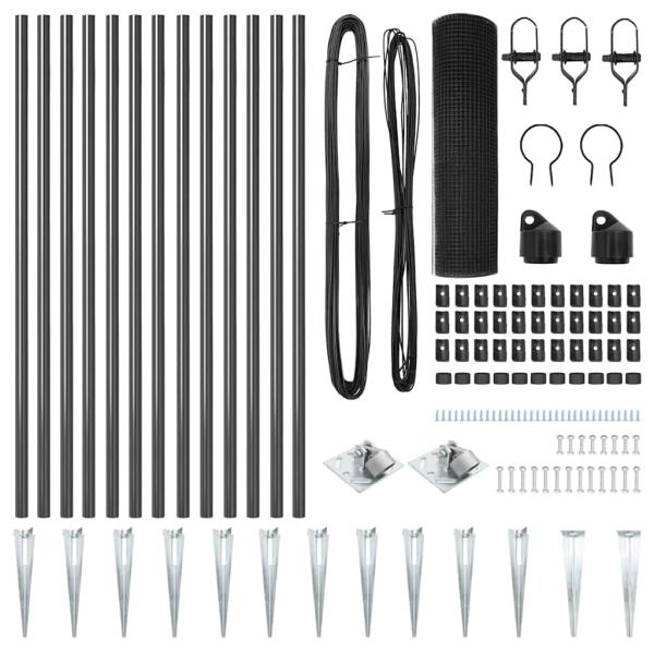 Schweißdrahtzaun mit 13 Spike-Posts Grau 0.6x25 m Stahl