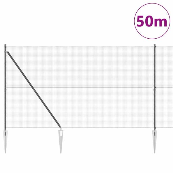 Geschweißter Drahtzaun mit 13 Spike-Pfosten Grau 1,5x50 m Stahl