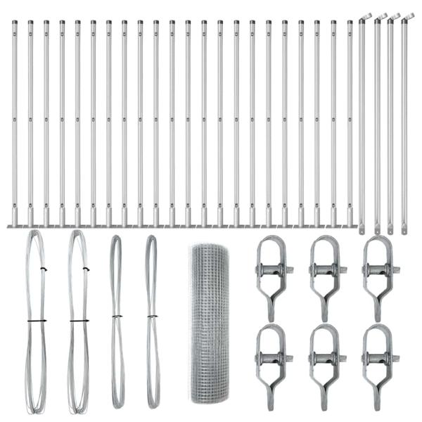 Schweißdrahtzaun mit 13 Flanschpfosten 0.4x50 m Galvanisierter Stahl