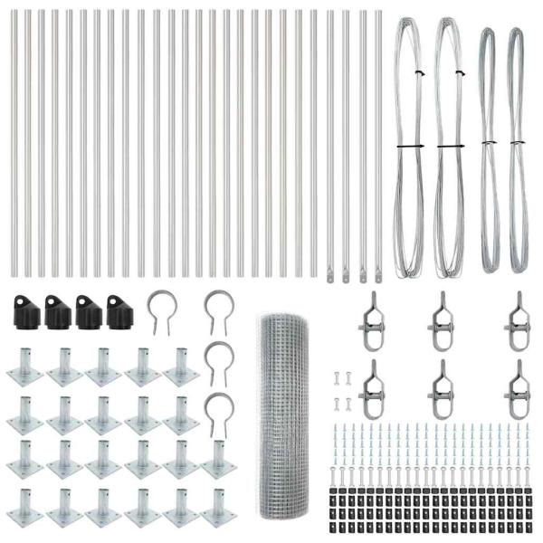 Schweißdrahtzaun mit 13 Flanschpfosten 0.4x50 m Galvanisierter Stahl
