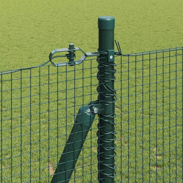 Schweissdrahtzaun mit 7 Flanschen Pfosten Grün 1.5x10 m Stahl
