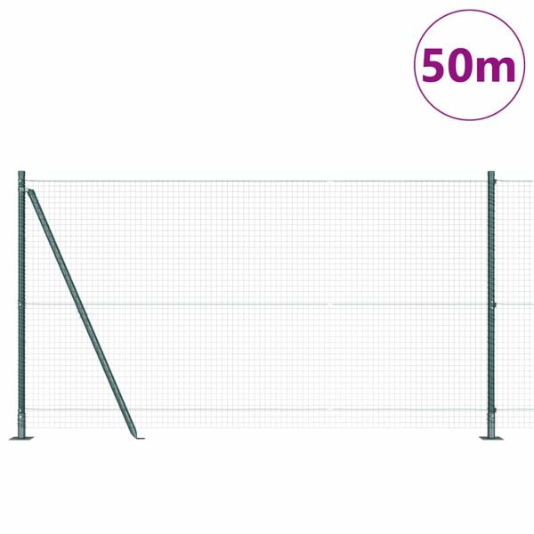 Schweißdrahtzaun mit 13 Flanschpfosten Grün 1,2x50 m Stahl