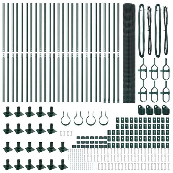 Schweißdrahtzaun mit 13 Flanschpfosten Grün 1,2x50 m Stahl