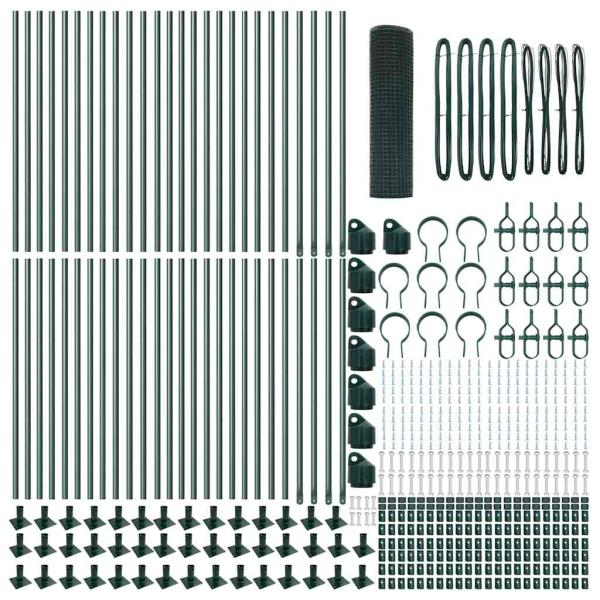 Geschweißter Drahtzaun mit 13 flanschierten Pfosten Grün 0,8x100 m Stahl