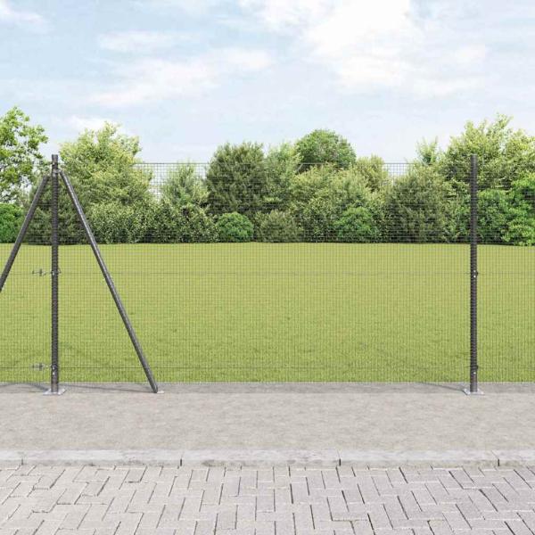 ARDEBO.de - Geschweißter Drahtzaun mit 7 Flanschpfosten Grau 1,2x10 m Stahl