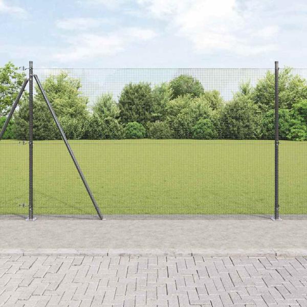 ARDEBO.de - Schweißdrahtzaun mit 13 Flanschpfosten Grau 1,4x25 m Stahl