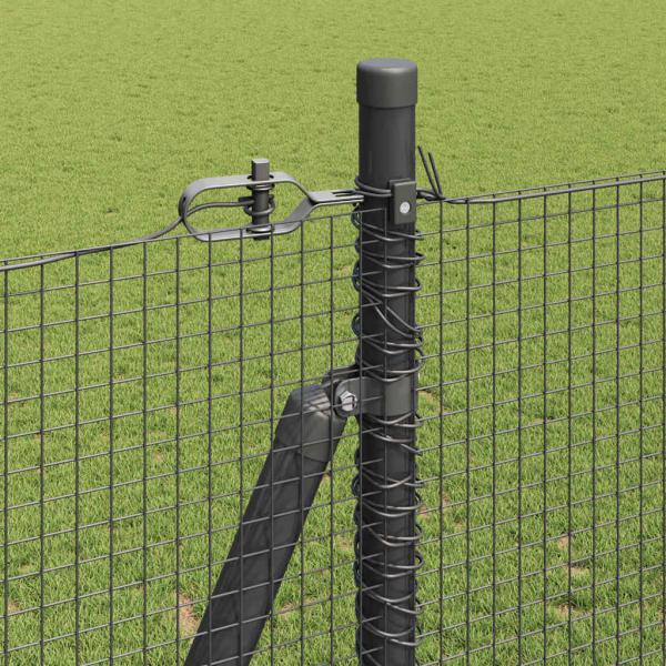 Schweißdrahtzaun mit 13 Flanschpfosten Grau 1,4x25 m Stahl