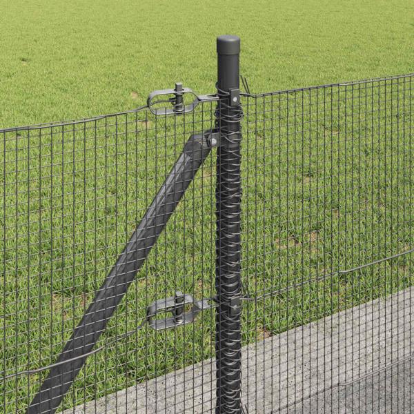 Geklebter Drahtzaun mit 13 Flanschenpfosten Grau 0,4x100 m Stahl